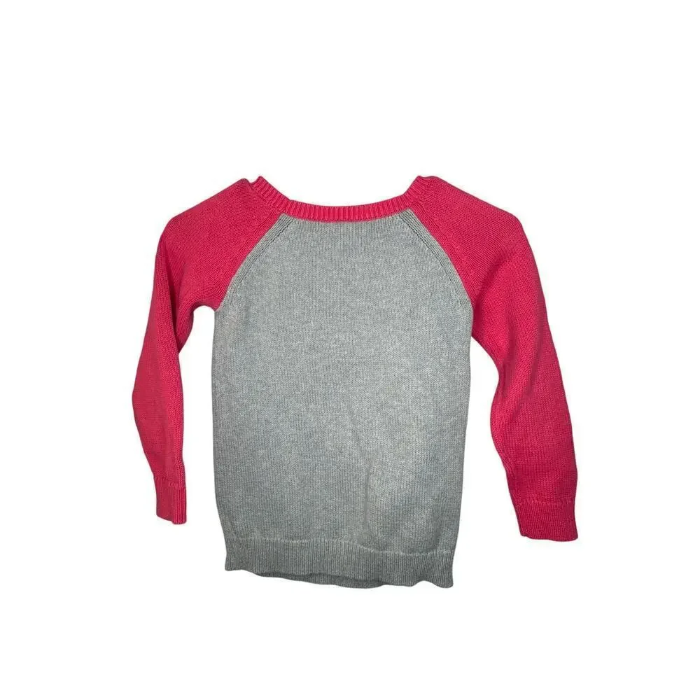 OshKosh B'gosh Sweater Kids Size 6 Gray & Dark Pink 100% Cotton Eyelet Stitching